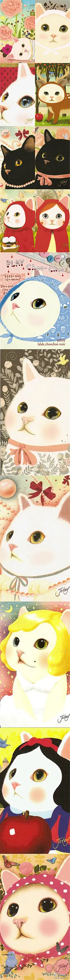 手绘工场Jetoy ChooChoo的猫咪插画作品，那只有着清澈明亮的大眼睛的小猫，任何人看了都不得不深深的喜爱上它，还有我们充满纯真的梦想。