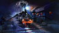 General 2560x1440 fantasy art artwork digital art steam locomotive train house winter snow night lights trees moonlight bench