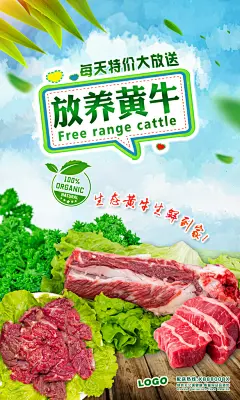 超市生鲜水果蔬菜肉类海报