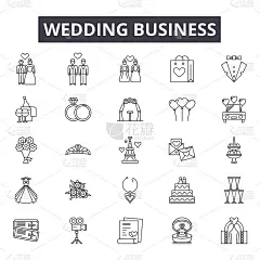Wedding business line icons, signs, vector set, li