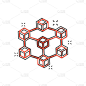 矢量卡通区块链技术图标在漫画风格。密码学立方体块概念插图象形图。区块链算法商业飞溅效应概念。