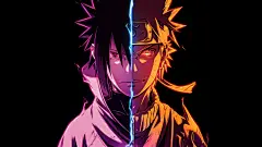 宇智波佐助， 漩涡鸣人， 5K， AMOLED， 黑色背景， 人工智能艺术