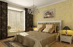 简欧风卧室床头黄色纹理壁纸