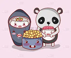 寿司,可爱,熊猫,分离着色,可爱的,宠物,亚洲,食品,锅,图像