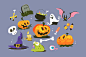 Halloween decoration elements set vector illustration. Horror night party design. Happy halloween symbols flat style concept