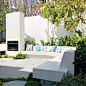 Outdoor fireplace courtyard seating