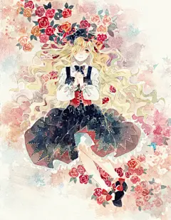 【疏璃】【flower and you】二次元 意境 头像 小清新 高清 插画 简洁  女生 呆萌  唯美 可爱 萌萌哒 小清新 动漫美图  卡哇伊 唯美 图片 花  pixiv 零届 金发 洛丽塔 哥特风
