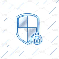 安全,分离着色,盾,蓝色,线图标,计算机,直的,现代,网络安全防护,锁