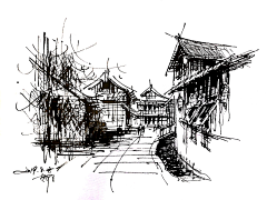 ryrttikl采集到钢笔速写-建筑,概括