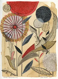 【花卉插画系列图集下载】创意叶子草本花卉绘画/抽象植物绘画临摹作品/水彩iPad手绘作品