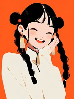 AI-丨平面插画丨极简丨微笑女孩丨（附词）