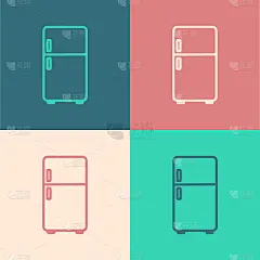 Pop art line Refrigerator icon isolated on color b