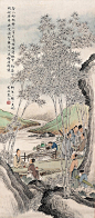 竹林七贤——花元，字劼葊、吉盦，江苏常熟人，生于1898年，卒于1957年，寓居上海，善花鸟、草虫、人物，尤工界画，卖画为生，为民国时著名花鸟人物画家，又属海上名家之一。其画淡雅细劲，诗情画意，深受文人喜爱。