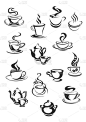 矢量图标的设置为咖啡店的咖啡或茶杯子