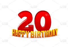祝贺20周年，生日快乐圆形3d文字和阴影孤立在白色背景。向量