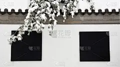 雪,海报,空白的,屋檐,禅宗,留白,瓦,水平画幅,墙,无人