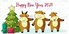 2021年新年快乐儿童插图。中国新年2021年是牛年