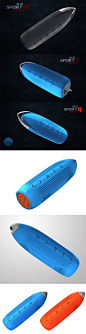 海贝蓝牙音箱SPORT4，灵感来源于导弹，产品整体给人一种飞行流动酷酷的感觉，渐变的竖条纹理，使产品感觉更加的运动。大按键的设计跟符合户外运动时的操作