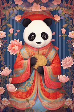 可爱京剧国潮熊猫插画
