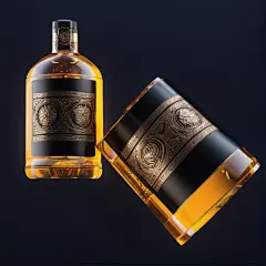 00165-1766454181-barleygrow whisky bottle concept art, in the style of ornate still lifes, dark black and navy, luxurious wall hangings, meticulo
