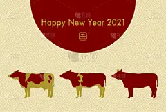 牛年,日本,新年卡,牛,矢量,式样,绘画插图,2020,传统,贺卡