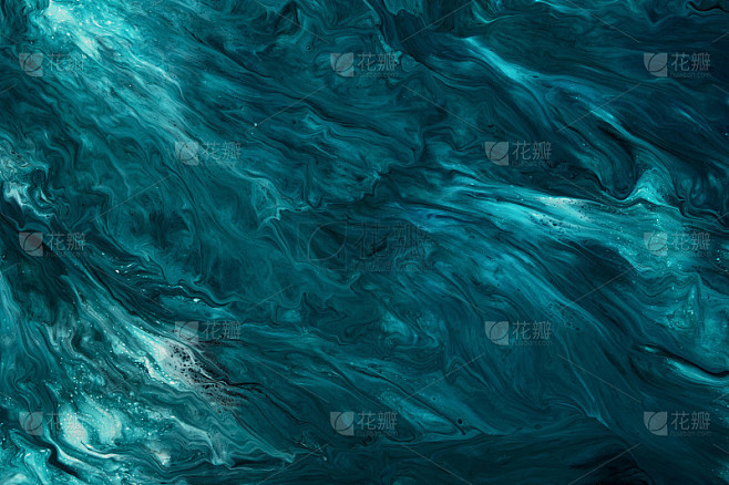 流体艺术。液体深色绿松石抽象滴水和波浪。...