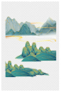 新中式手绘国潮青山群山云雾缭绕山水远山-众图网