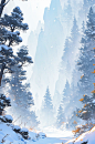 唯美浪漫手绘水彩冬日雪景大雪小雪元素