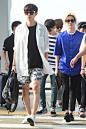 EXO组合成员朴灿烈、金俊勉7月27日韩国仁川机场街拍 (飞湖南长沙)