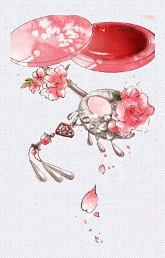 胭脂盒子与簪子|簪子,头饰,胭脂,化妆,卡通元素,手绘/卡通