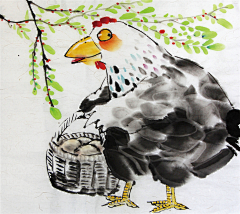 画儿晴天采集到鸡年插画-鸡年水墨画-鸡主题画