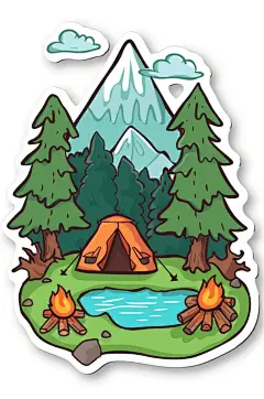 AI数字艺术户外露营插画贴纸元素-众图网