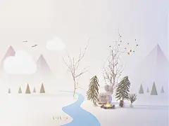 手绘云朵小路树木高清素材 页面网页 平面电商 创意素材 png素材