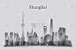 灰度图像,上海,城市天际线,美,外立面,无人,绘画插图,复杂,都市风景,现代