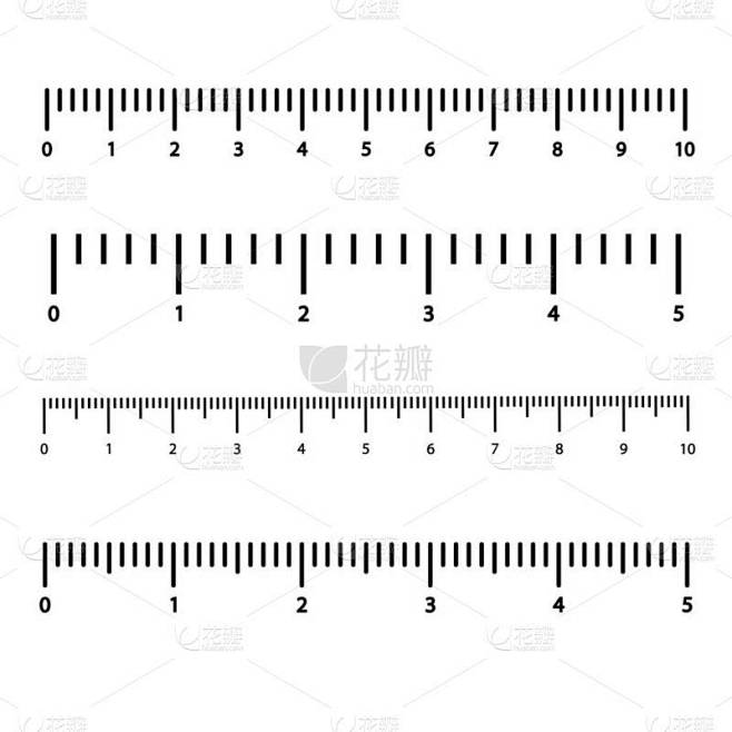 标尺上有数字的黑色刻度。不同的测量单位。矢量插图