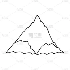 山素描手绘涂鸦。单元素设计卡，图标，海报，矢量，单色，极简主义。自然,旅游。