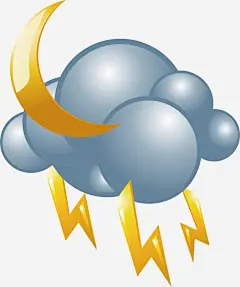 夜晚闪电图标 https://88ICON.com 闪电 彩色 扁平 天气 太阳 多云 雷雨 乌云 下雨 雨滴 恶劣天气 天气图标 月亮