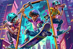 玩滑板的青春青年人物模型