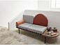 GRID - PETITE FRITURE - Grey and red leather daybed with integrated wooden side table