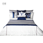 新中式床上用品简约样板房间床品多件套奢华展厅软装蓝色家纺床笠-淘宝网