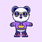Free vector cute cool panda wearing hoodie jacket cartoon vector icon illustration. animal nature isolated flat