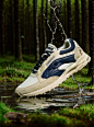 00315-744061187-AI shoes, no humans, water, tree, nature, blurry, a pair of sneakers is splashing through water in a forest setting with a splas