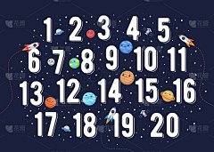 儿童数字向量。矢量插图的数字图形儿童与外太空的主题。太空儿童，儿童数字。