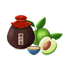 手绘 插画 元素 免扣 素材  图片 背景 设计  梅子酒 青梅