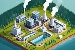 发电站发电厂工业工厂立体新能源场景插画