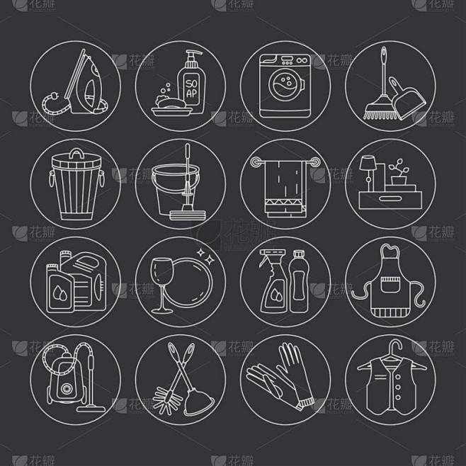 大扫除细线矢量图标集.