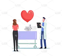 女主人公带病兔到兽医诊所治疗。爱护动物，宠物救助和保护