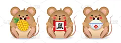 鼠年,米,卷,拿着,卡通,菠萝,鼠,扁平化设计,可爱的,2020