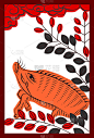 日本扑克牌中的野猪和灌木三叶草牌。矢量插图。