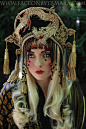 SOLD Can create similar Fantasy Antique metallic Embroidered Dragon Queen Golden  Headpiece Headdress Crown  dance Cleopatra Chinese Asian